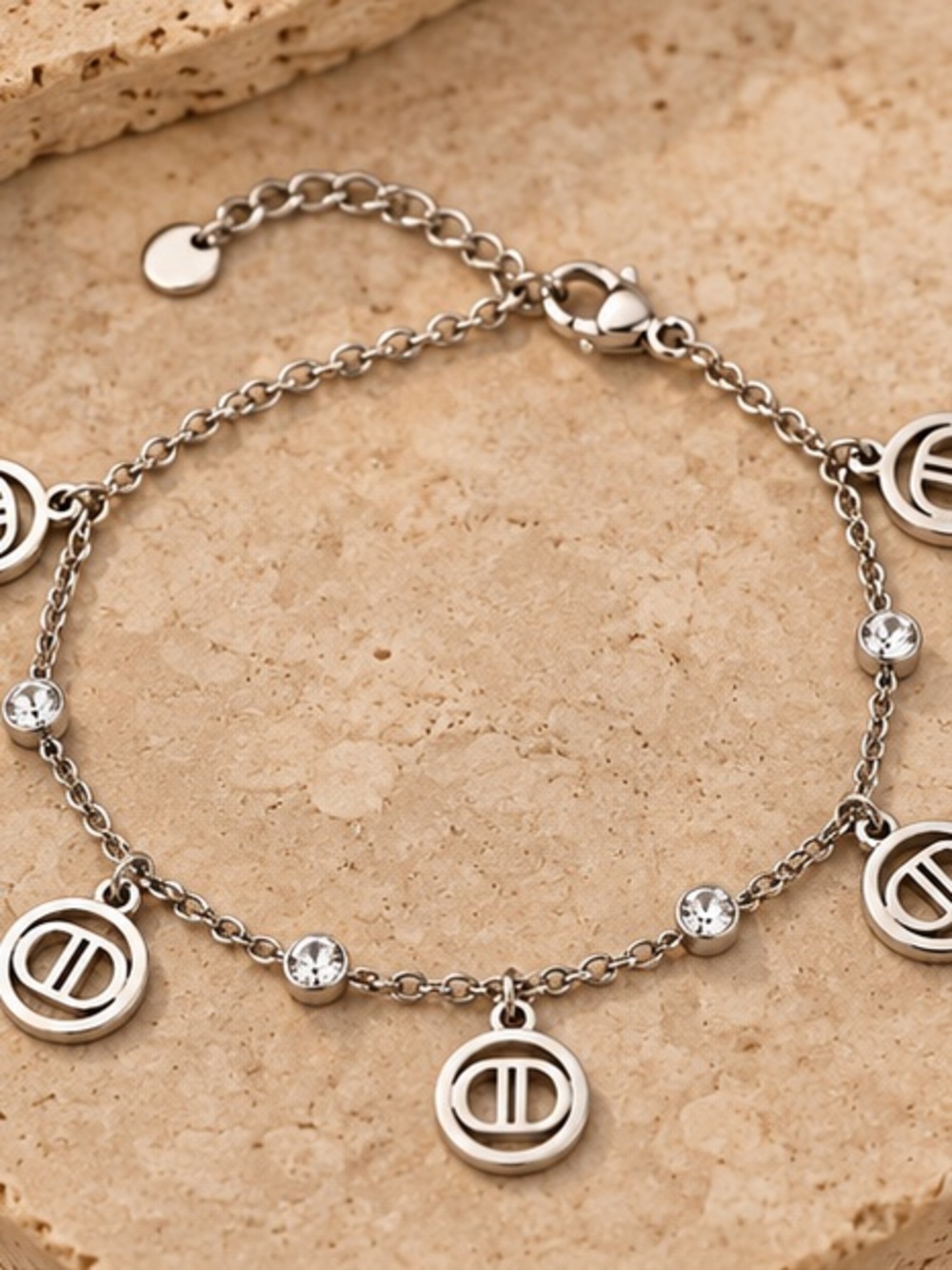 Silver Crystal Charm Bracelet Designer Inspired Adjustable